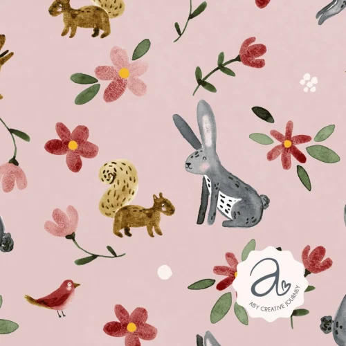 1. Aby creative journey- pattern design page - woodland squirrel-rabbit - pink